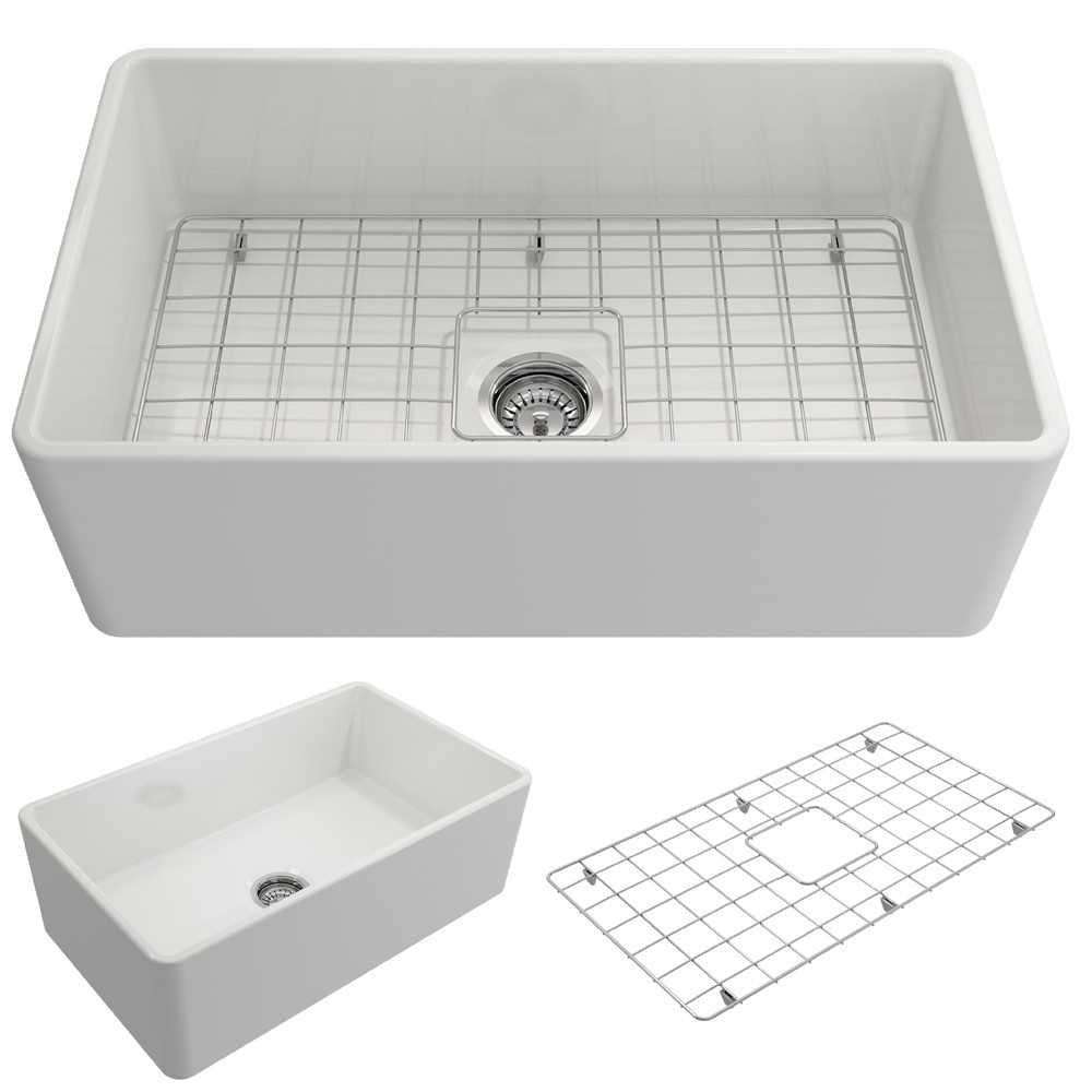Farmhouse Apron Front Fireclay 30 in. Single Bowl Kitchen Sink with Protective Bottom Grid and Strainer in White