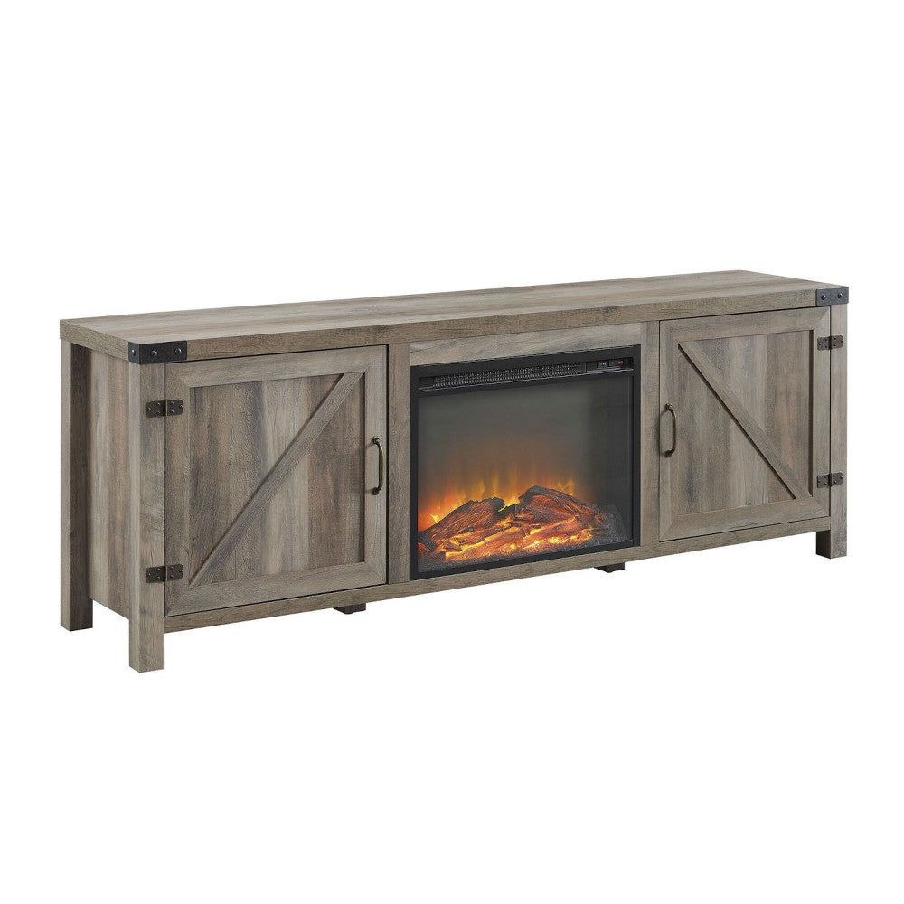 Farmhouse Barn Door Fireplace TV Stand for TVs up to 80" - Gray Wash