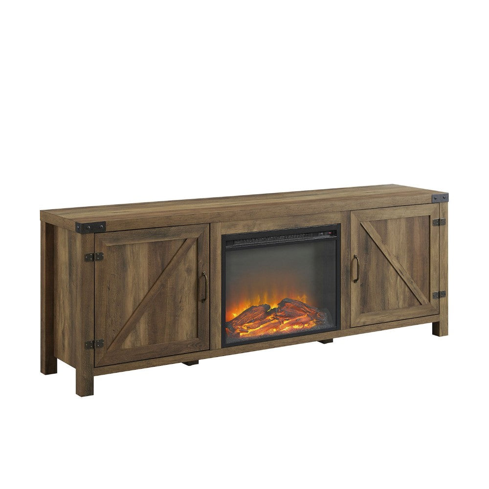 Farmhouse Barn Door Fireplace TV Stand for TVs up to 80" - Rustic Oak