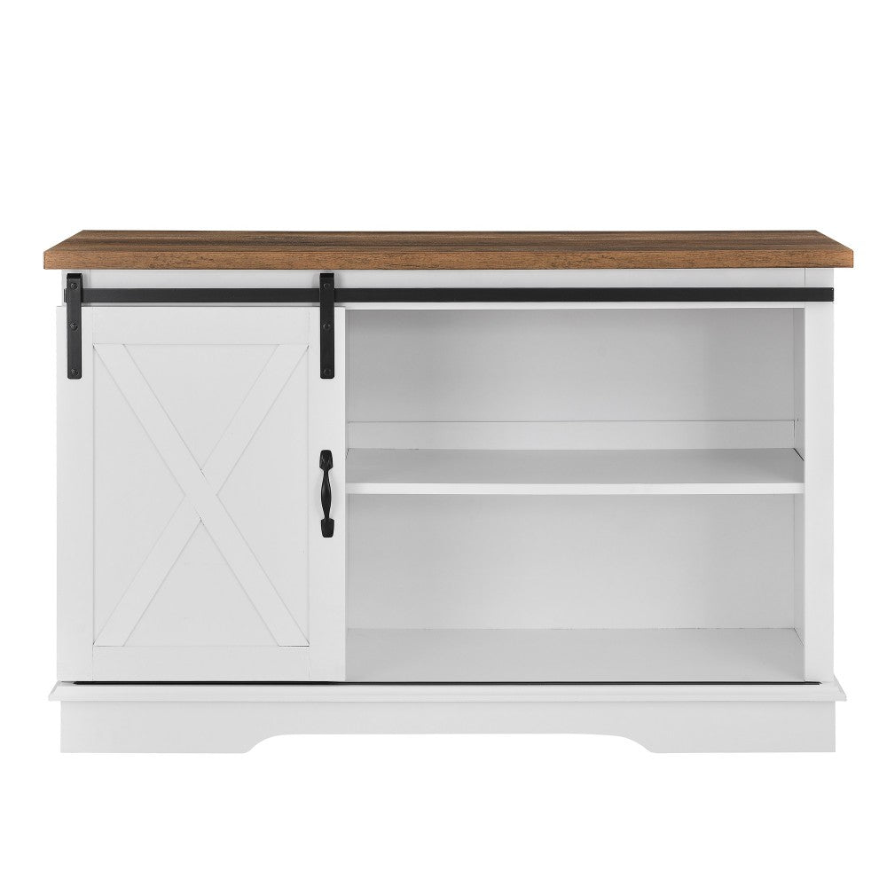 Farmhouse Sliding Barn Door TV Stand for TVs up to 50" - Rustic Oak/Solid White