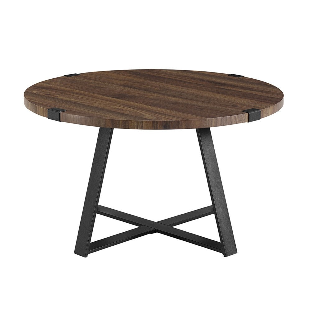 Faux Wrap Leg Urban Industrial Round Coffee Table - Dark Walnut/Black