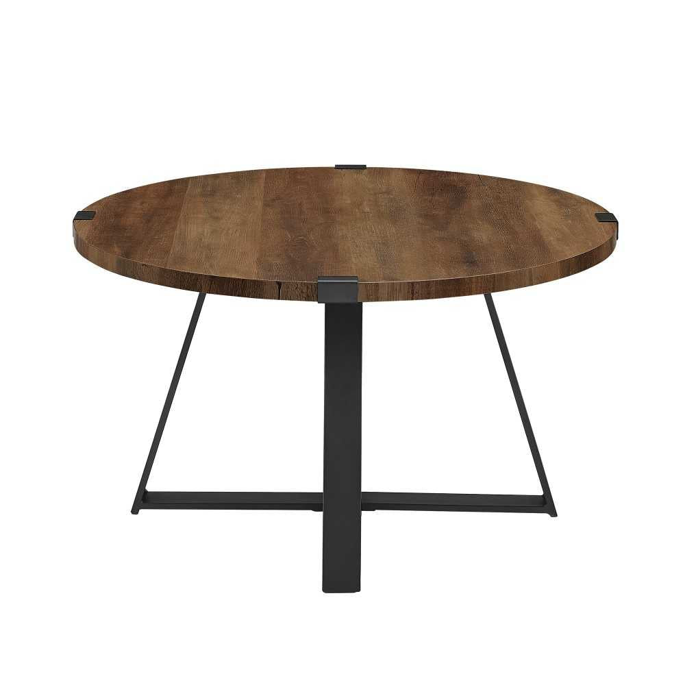 Faux Wrap Leg Urban Industrial Round Coffee Table - Rustic Oak/Black