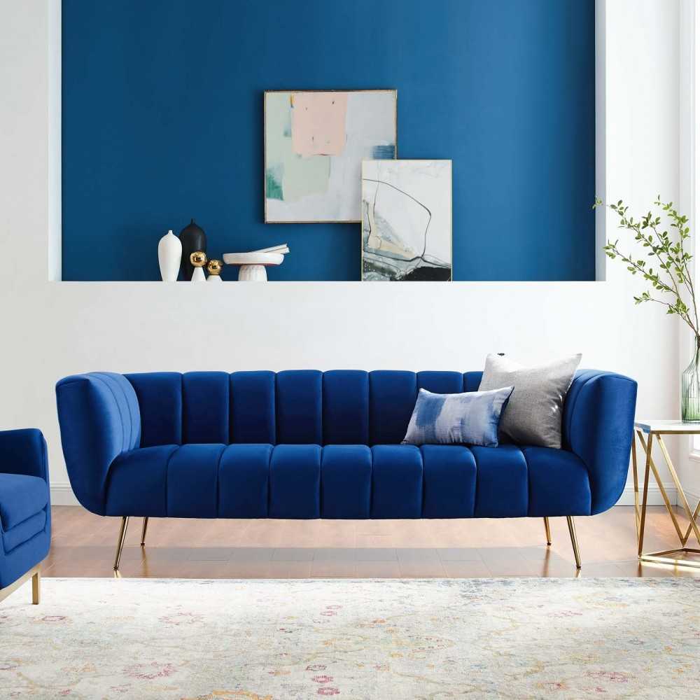 Favour Channel Tufted Performance Velvet Sofa, Navy
