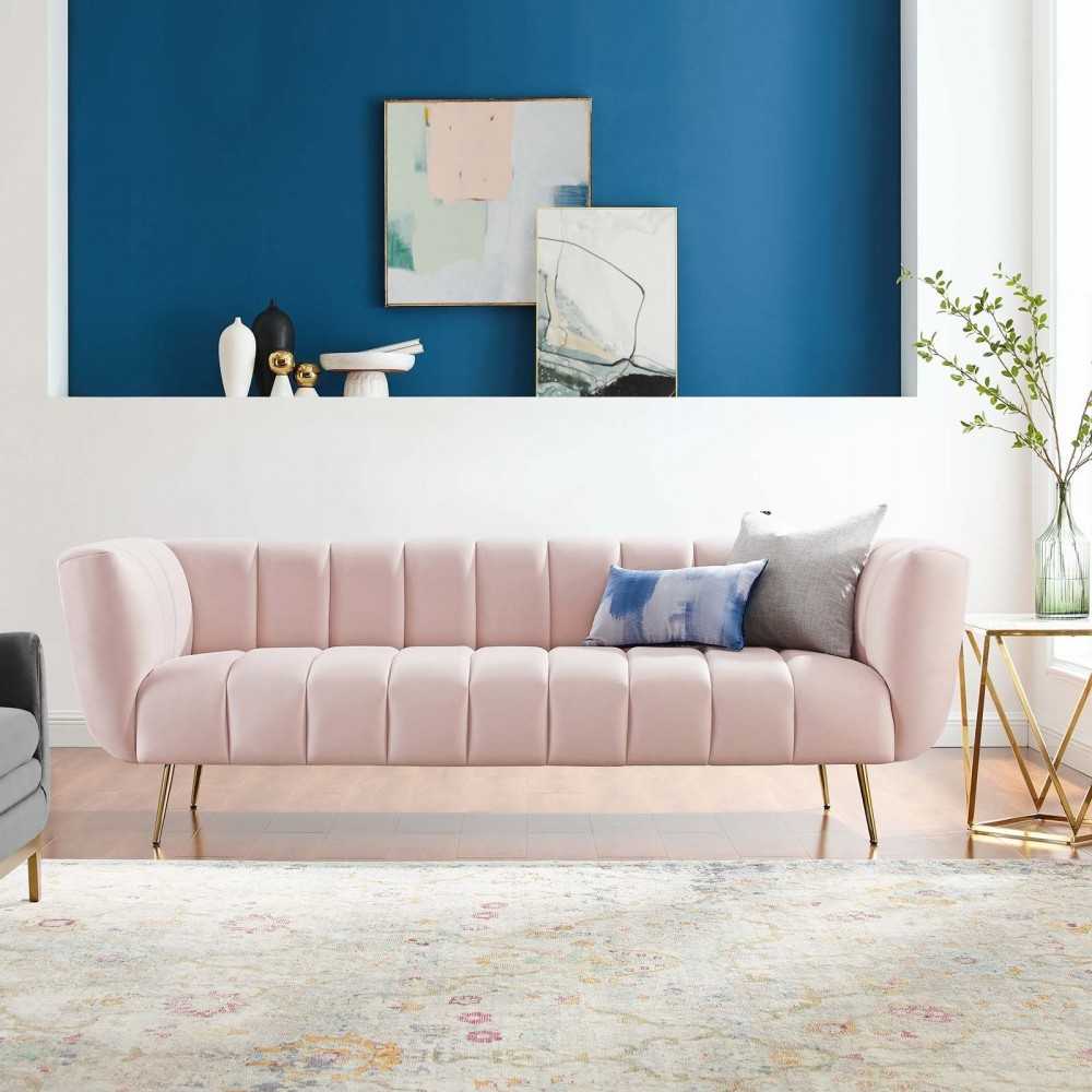Favour Channel Tufted Performance Velvet Sofa, Pink