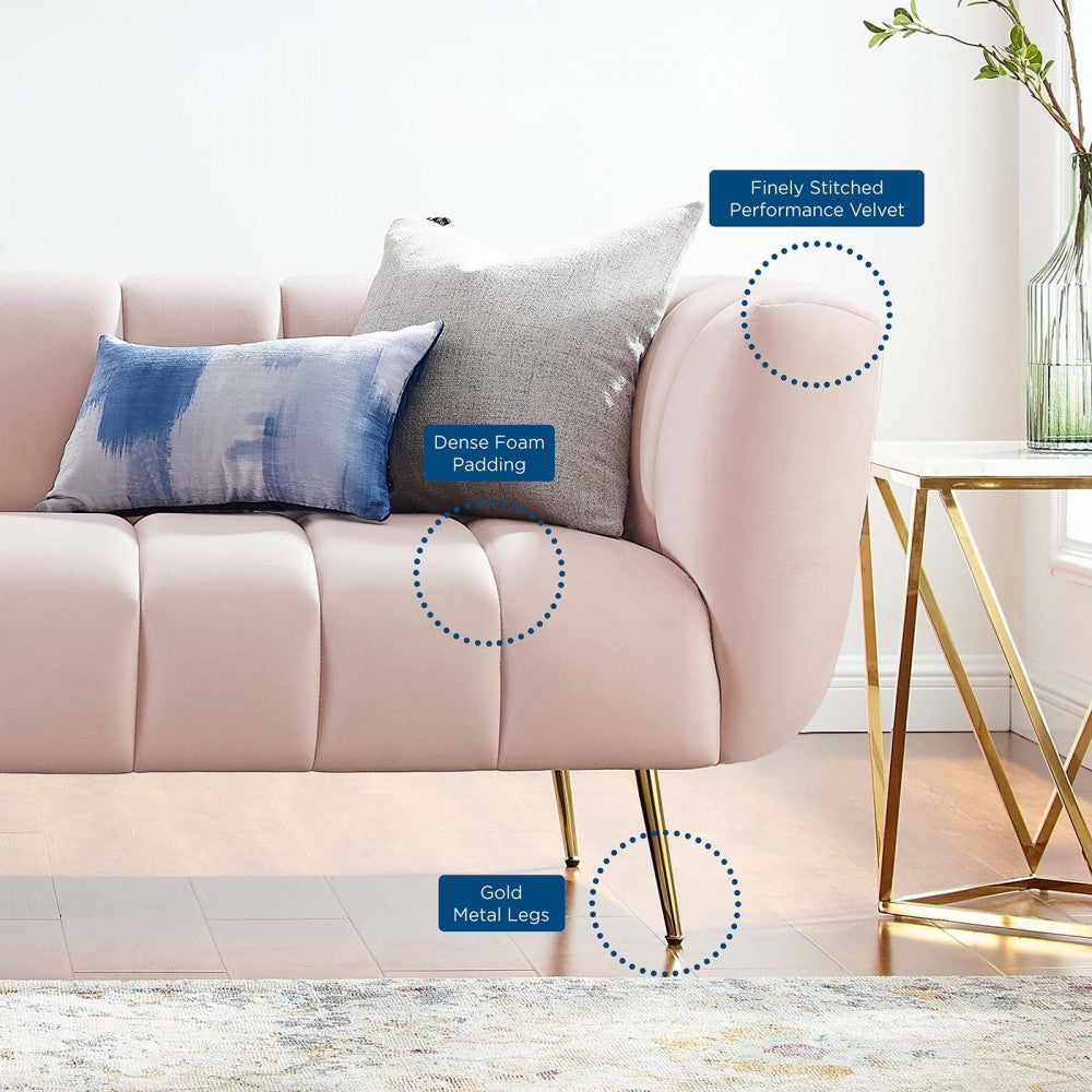 Favour Channel Tufted Performance Velvet Sofa, Pink