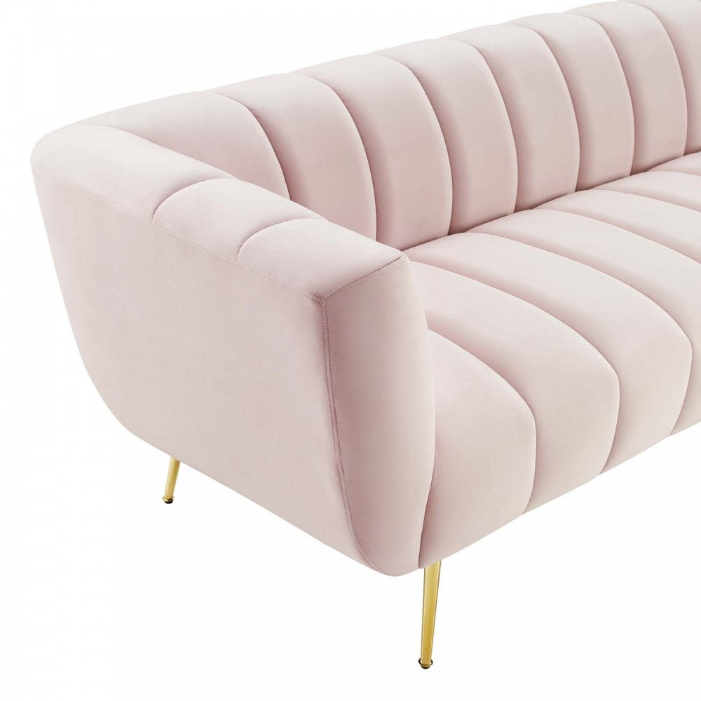 Favour Channel Tufted Performance Velvet Sofa, Pink