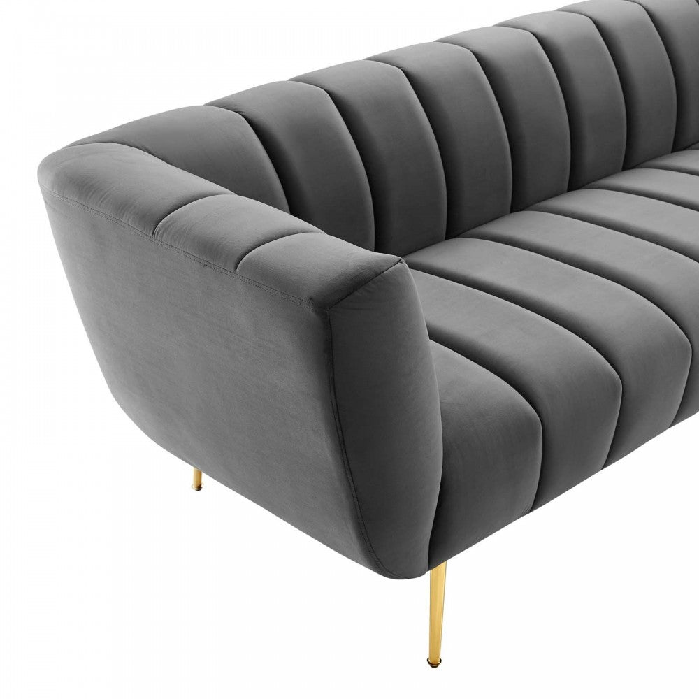 Favour Channel Tufted Performance Velvet Sofa, Gray