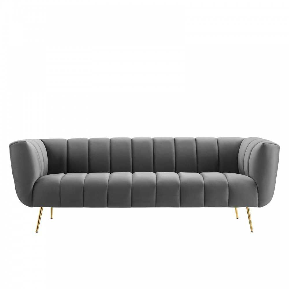 Favour Channel Tufted Performance Velvet Sofa, Gray