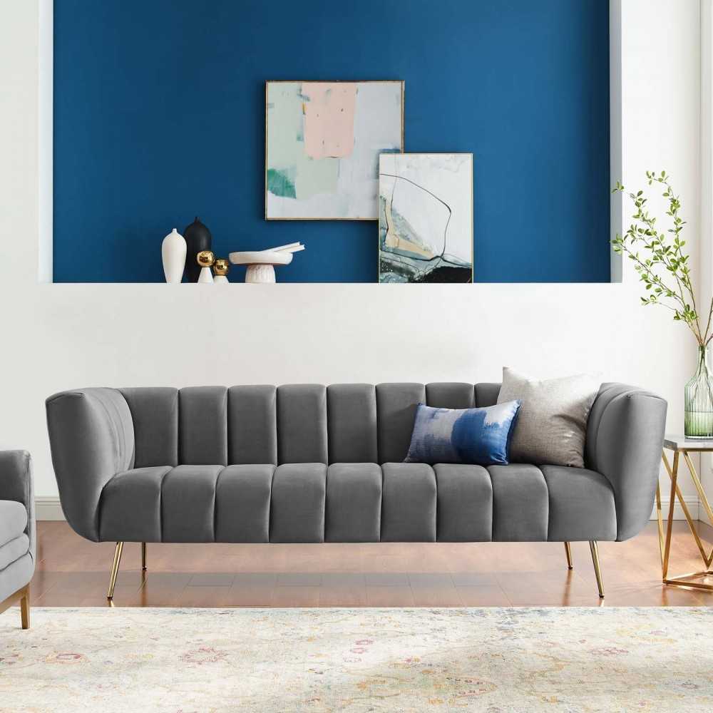 Favour Channel Tufted Performance Velvet Sofa, Gray