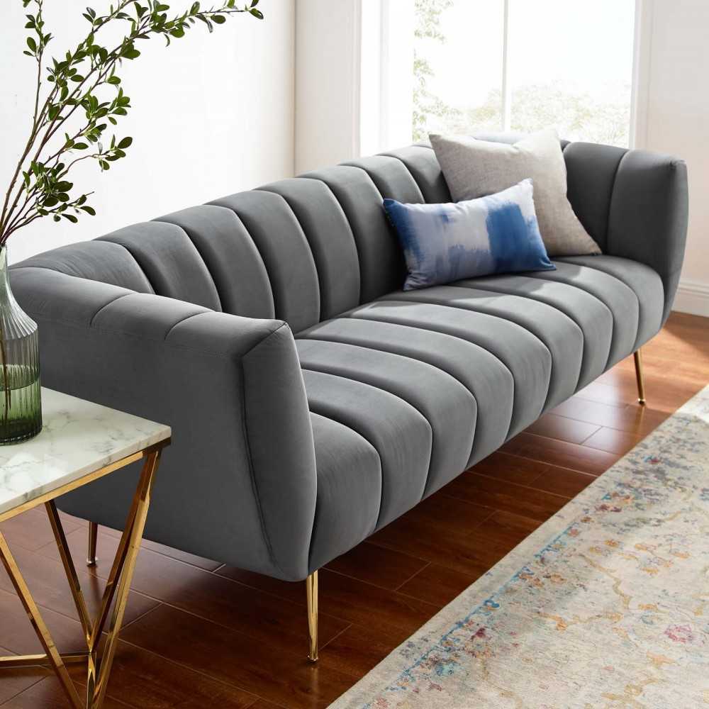 Favour Channel Tufted Performance Velvet Sofa, Gray