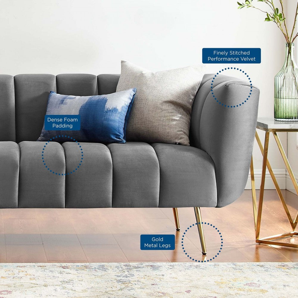 Favour Channel Tufted Performance Velvet Sofa, Gray