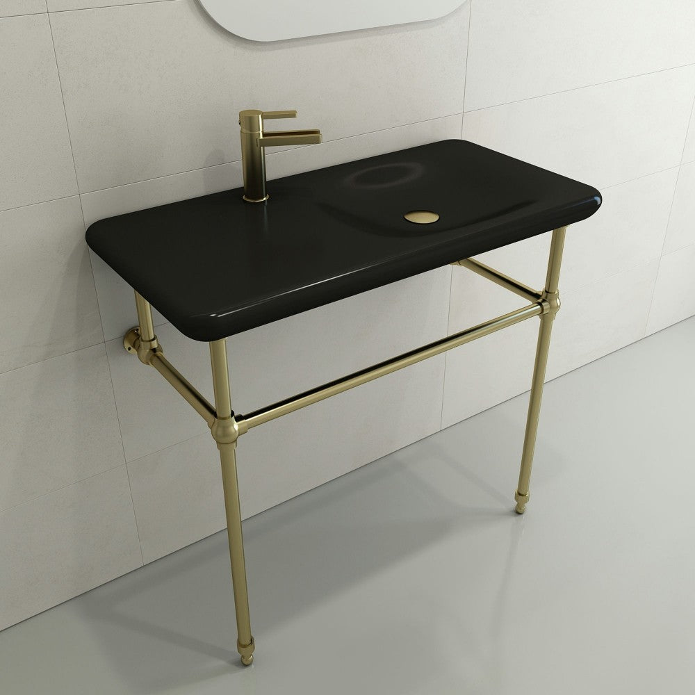 Fenice Wall-Mounted Sink Fireclay 35.5 in. 1-Hole in Matte Black