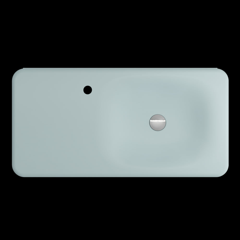 Fenice Wall-Mounted Sink Fireclay 35.5 in. 1-Hole in Matte Ice Blue