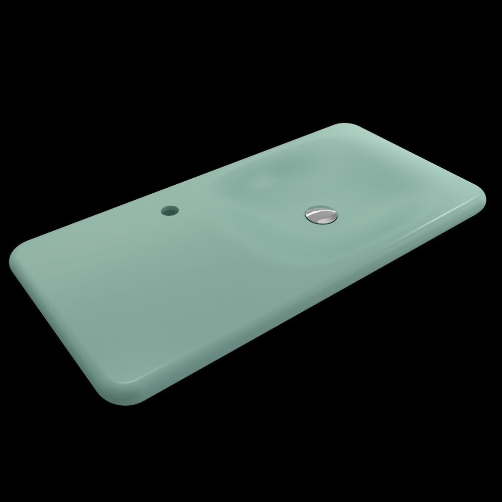 Fenice Wall-Mounted Sink Fireclay 35.5 in. 1-Hole in Matte Mint Green