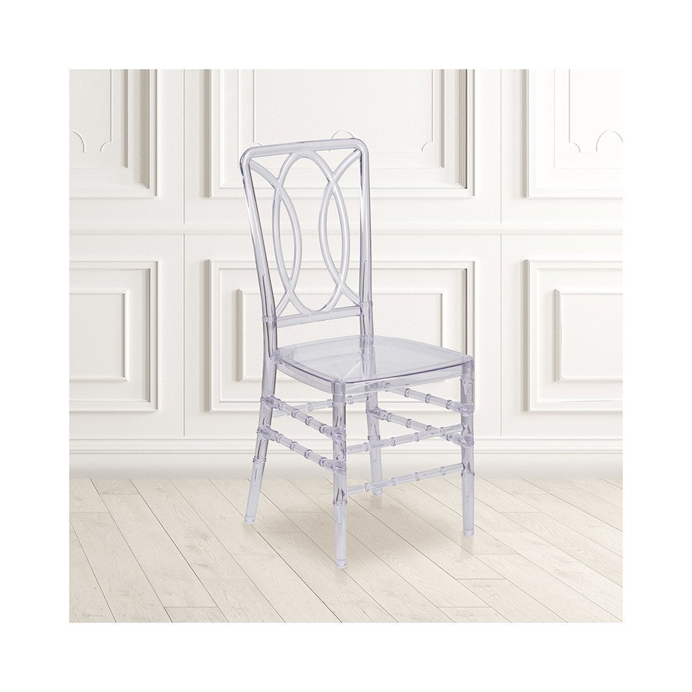 Flash Elegance Crystal Ice Stacking Chair with Designer Back