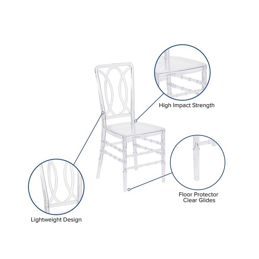 Flash Elegance Crystal Ice Stacking Chair with Designer Back