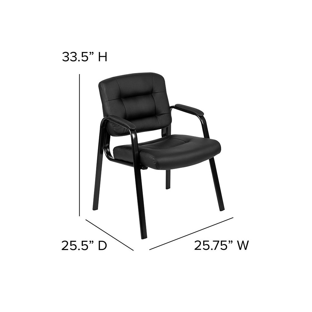 Flash Fundamentals Black LeatherSoft Executive Reception Chair with Black Metal Frame, BIFMA Certified