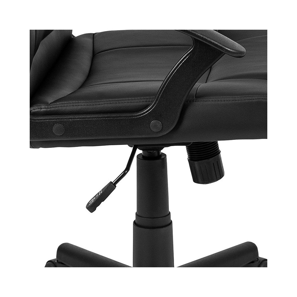 Flash Fundamentals Mid-Back Black LeatherSoft-Padded Task Office Chair with Arms, BIFMA Certified