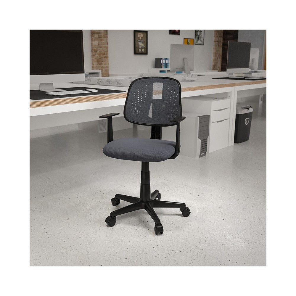 Flash Fundamentals Mid-Back Gray Mesh Swivel Task Office Chair with Pivot Back and Arms, BIFMA Certified