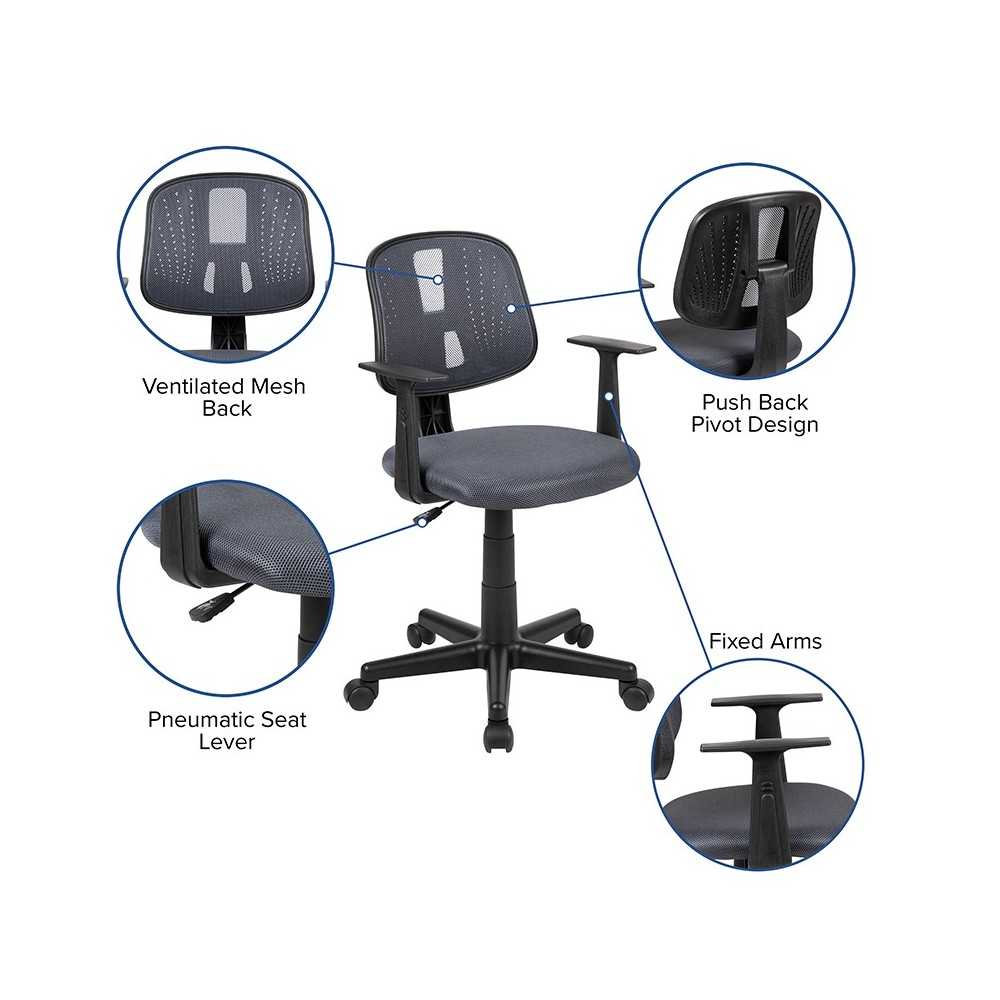 Flash Fundamentals Mid-Back Gray Mesh Swivel Task Office Chair with Pivot Back and Arms, BIFMA Certified