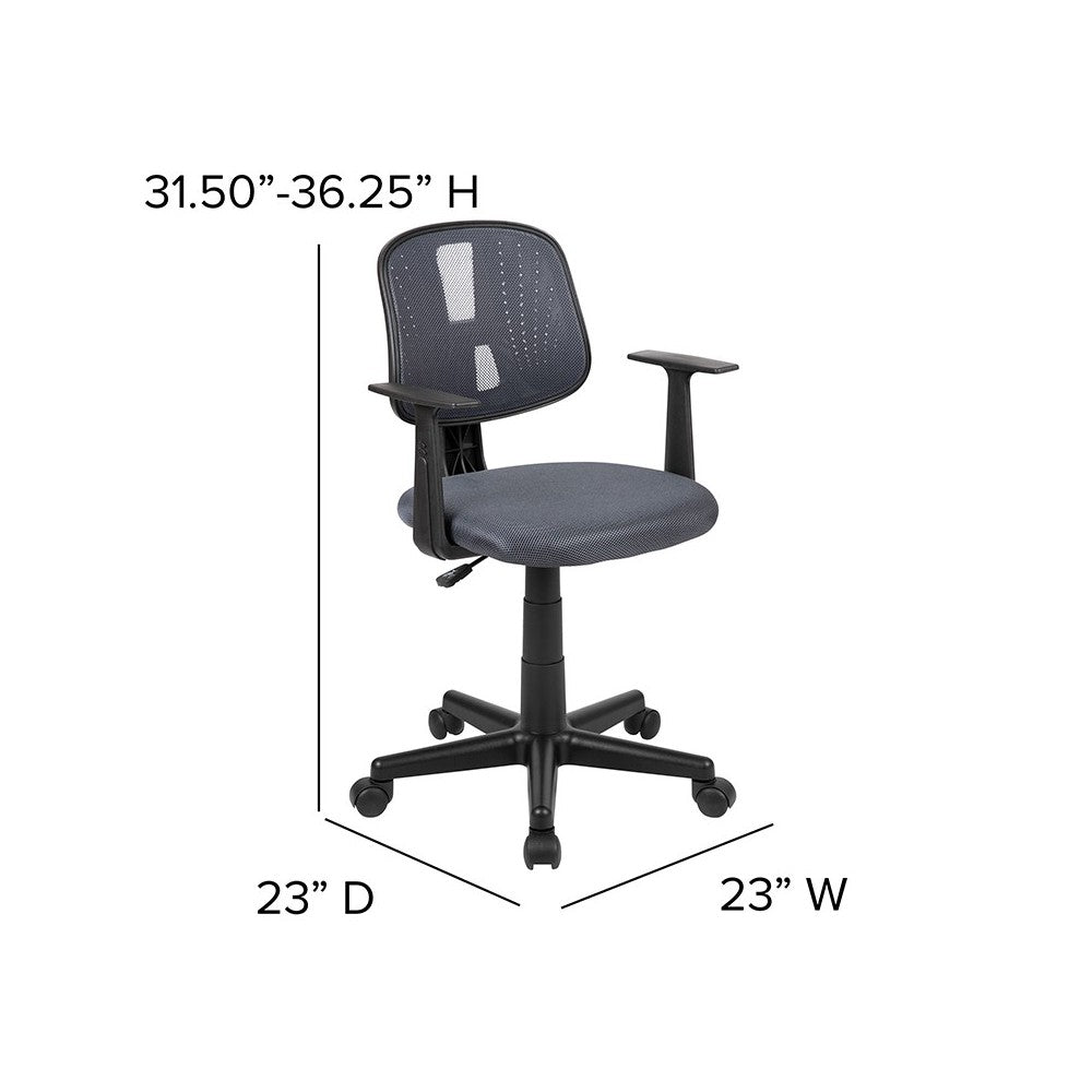 Flash Fundamentals Mid-Back Gray Mesh Swivel Task Office Chair with Pivot Back and Arms, BIFMA Certified