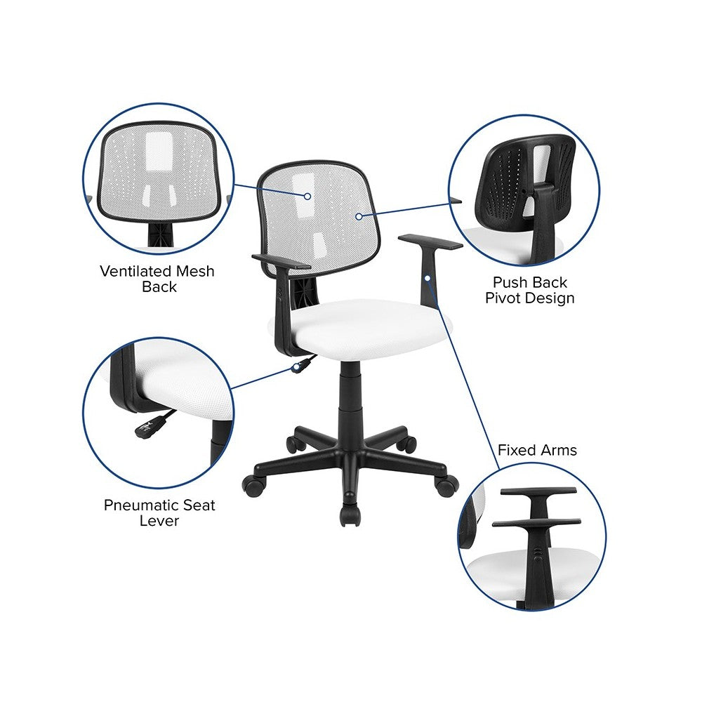 Flash Fundamentals Mid-Back White Mesh Swivel Task Office Chair with Pivot Back and Arms, BIFMA Certified