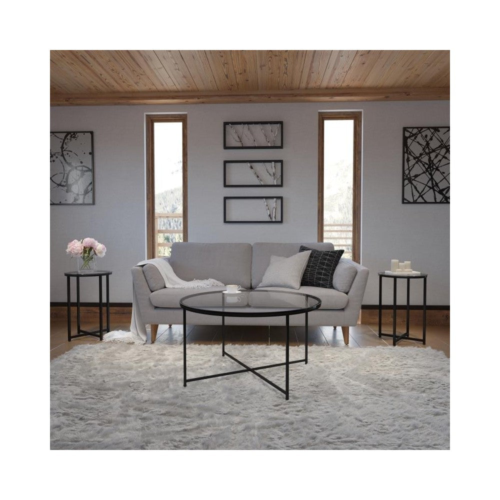 Flash Furniture 3 Piece Glass Coffee Table Set NAN-CEK-1786-BK-GG