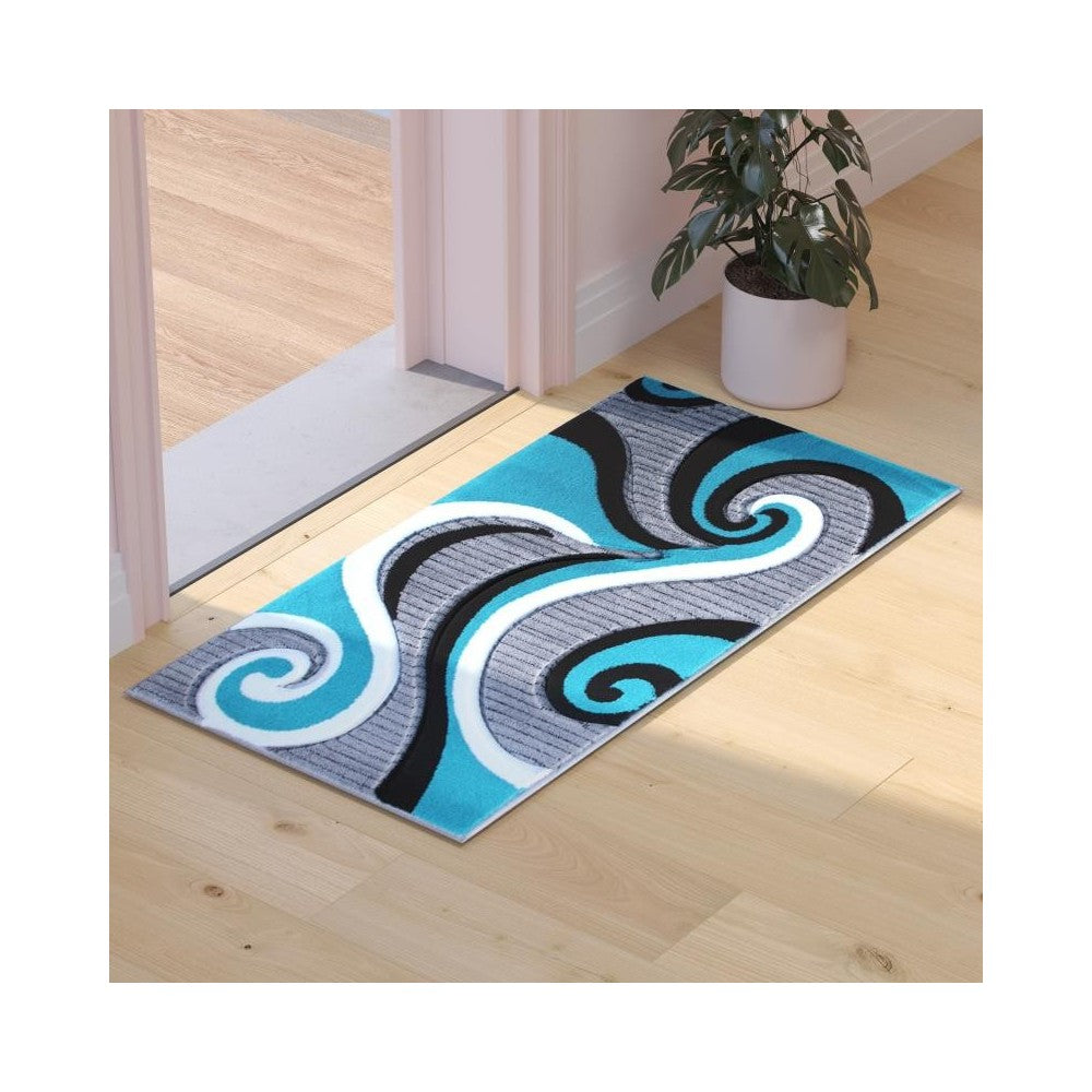 Flash Furniture Athos Collection 2x3 Turquoise Abstract Rug KP-RG952-23-TQ-GG