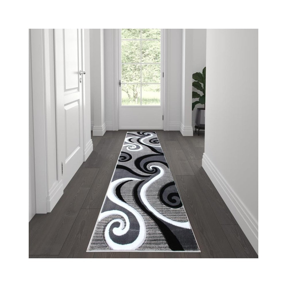 Flash Furniture Athos Collection 2x7 Gray Abstract Rug KP-RG952-27-GY-GG