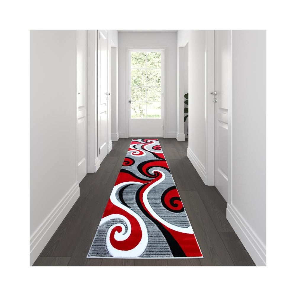 Flash Furniture Athos Collection 3x10 Red Abstract Rug KP-RG952-310-RD-GG