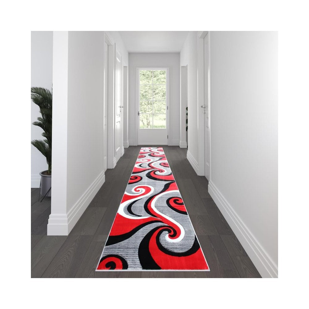 Flash Furniture Athos Collection 3x16 Red Abstract Rug KP-RG952-316-RD-GG