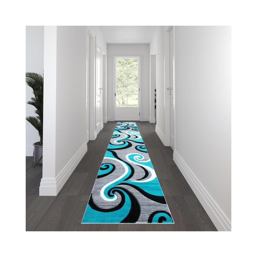 Flash Furniture Athos Collection 3x16 Turquoise Abstract Rug KP-RG952-316-TQ-GG
