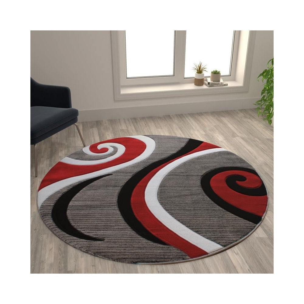 Flash Furniture Athos Collection 5x5 Red Abstract Rug KP-RG952-55-RD-GG