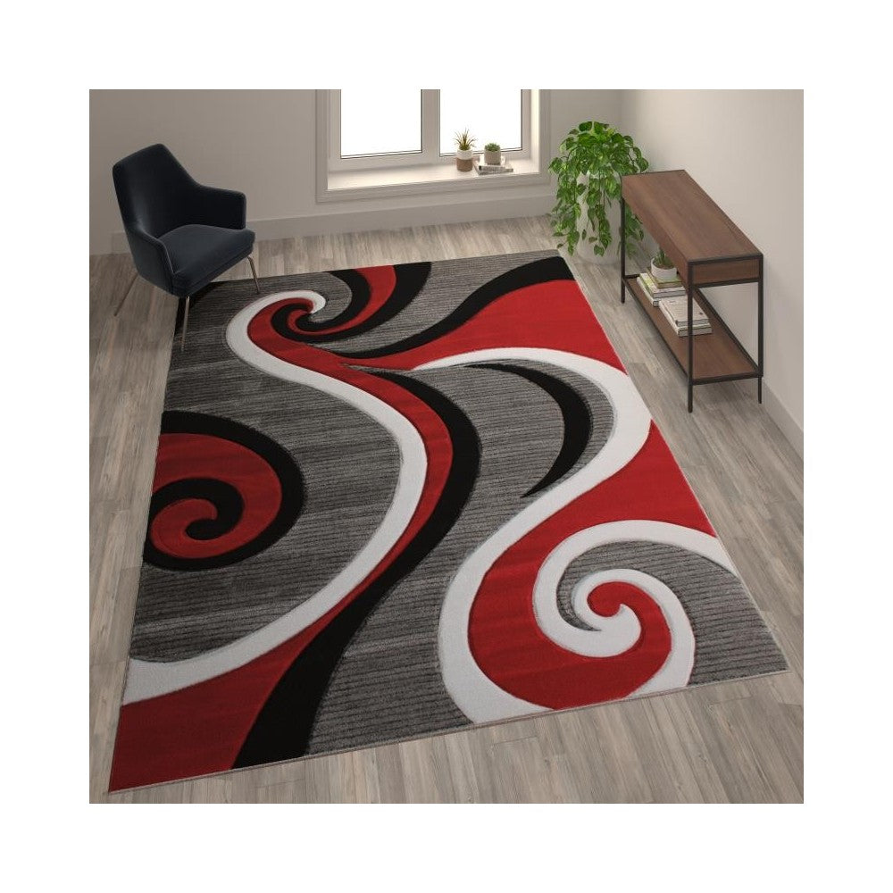 Flash Furniture Athos Collection 8x10 Red Abstract Rug KP-RG952-810-RD-GG