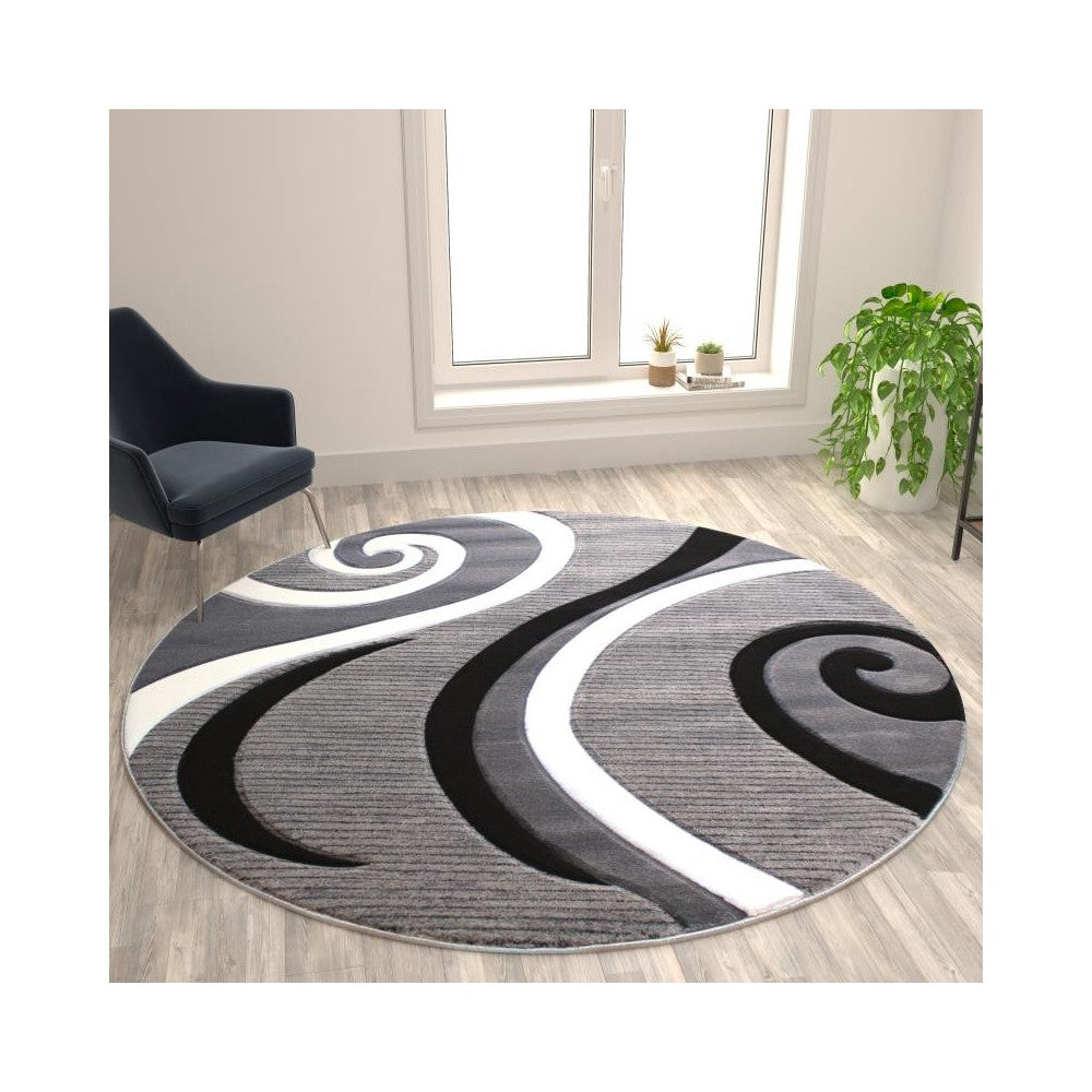 Flash Furniture Athos Collection 8x8 Gray Abstract Rug KP-RG952-88-GY-GG