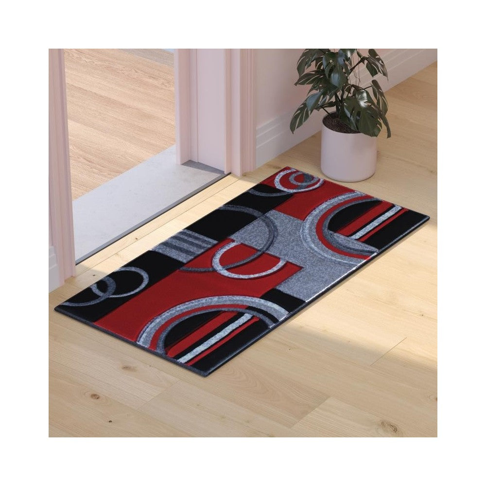 Flash Furniture Audra Collection 2x3 Red Geometric Rug KP-RG953-23-RD-GG