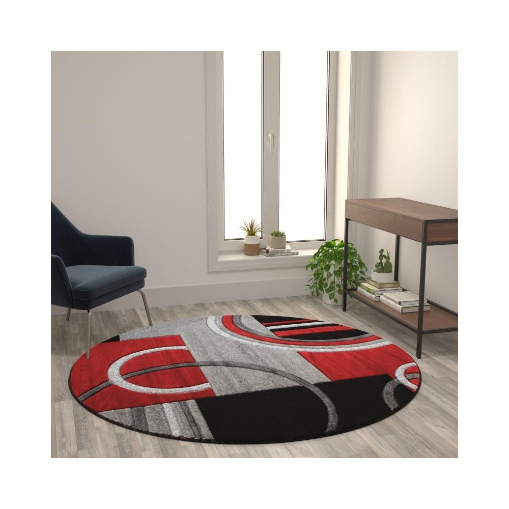 Flash Furniture Audra Collection 5x5 Red Geometric Rug KP-RG953-55-RD-GG