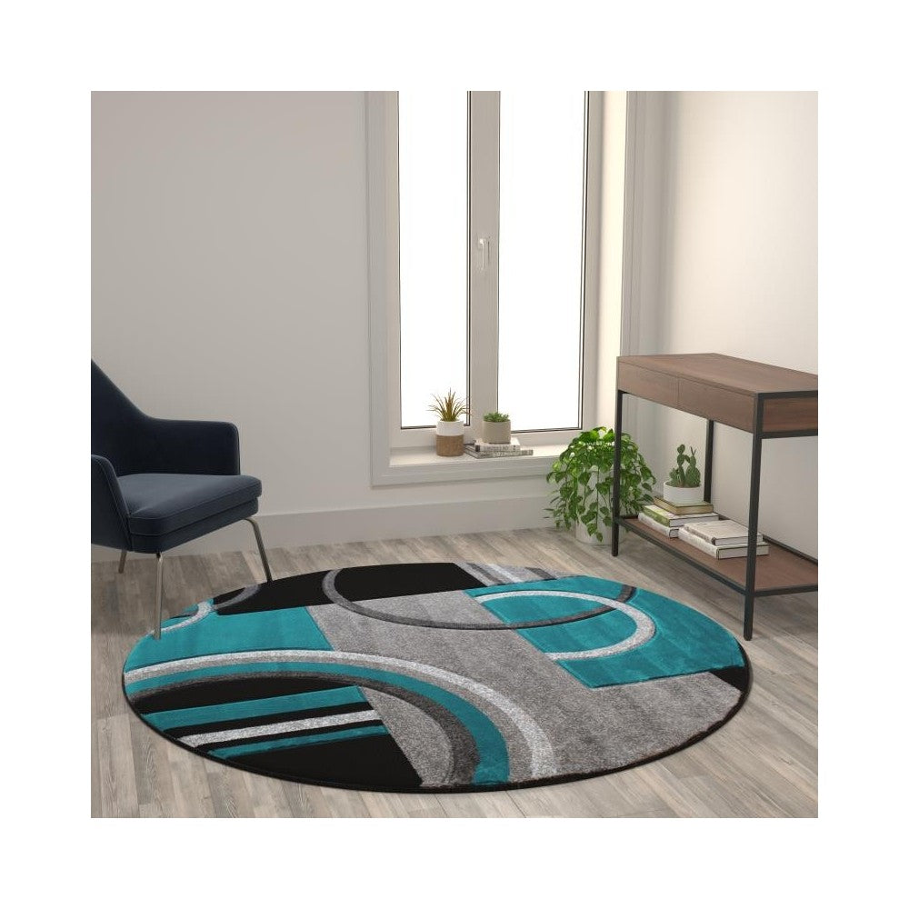 Flash Furniture Audra Collection 5x5 Turquoise Geometric Rug KP-RG953-55-TQ-GG