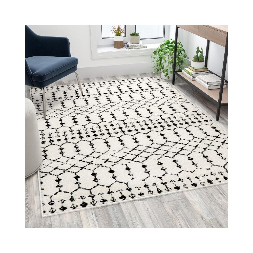 Flash Furniture Beth 5x7 Ivory & Black Area Rug RC-CR19-1330-57-WH-GG
