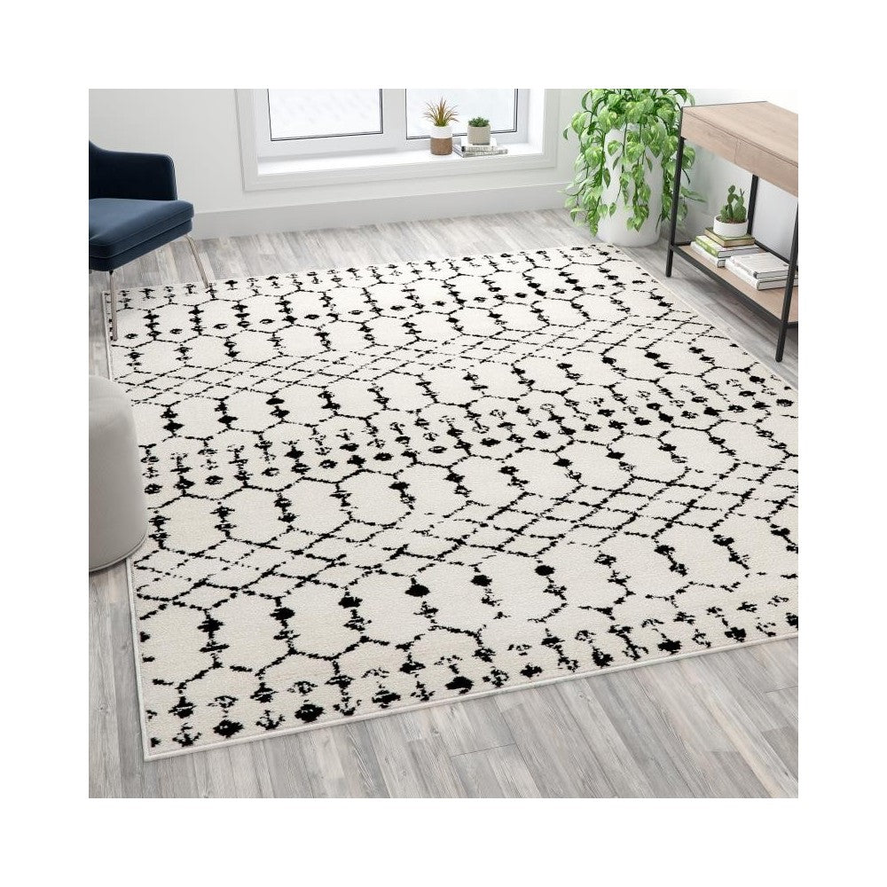 Flash Furniture Beth 8x10 Ivory & Black Area Rug RC-CR19-1330-810-WH-GG
