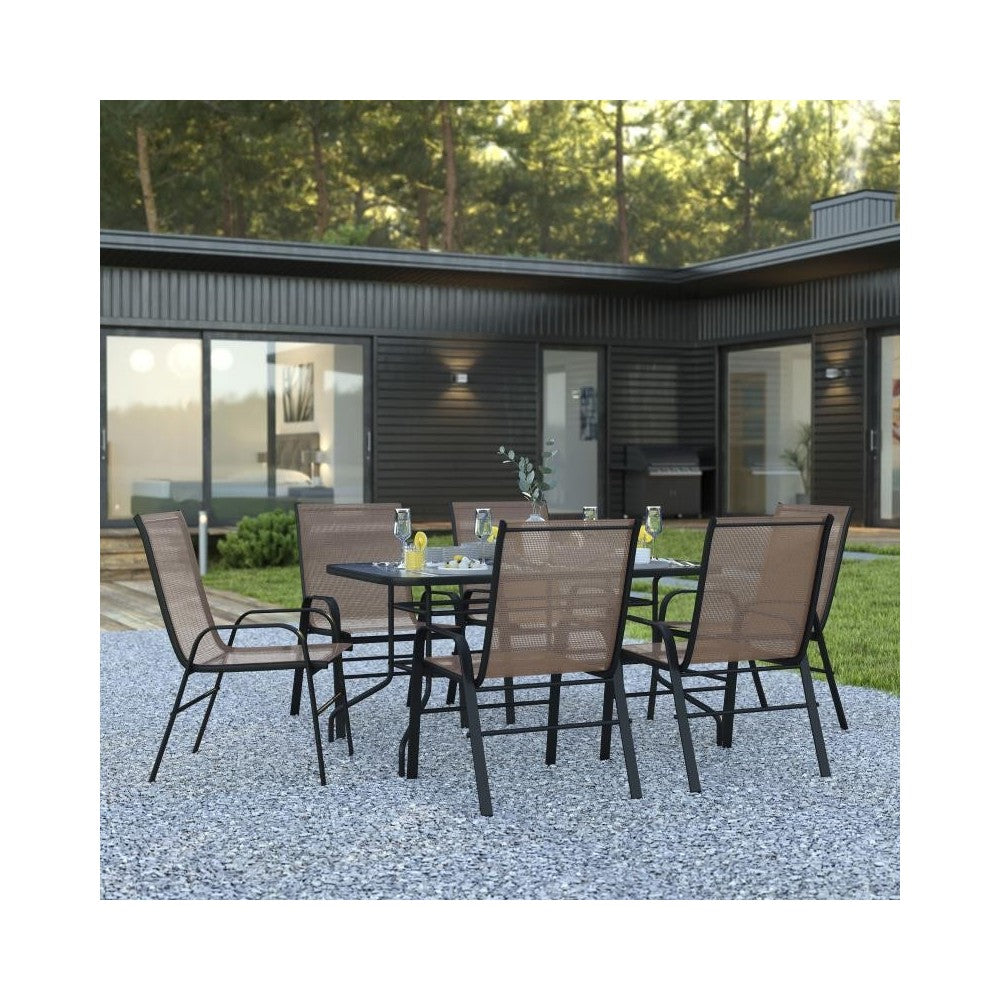 Flash Furniture Brazos 31.5x55 Brown Patio Table Set TLH-089REC-303CBN6-GG