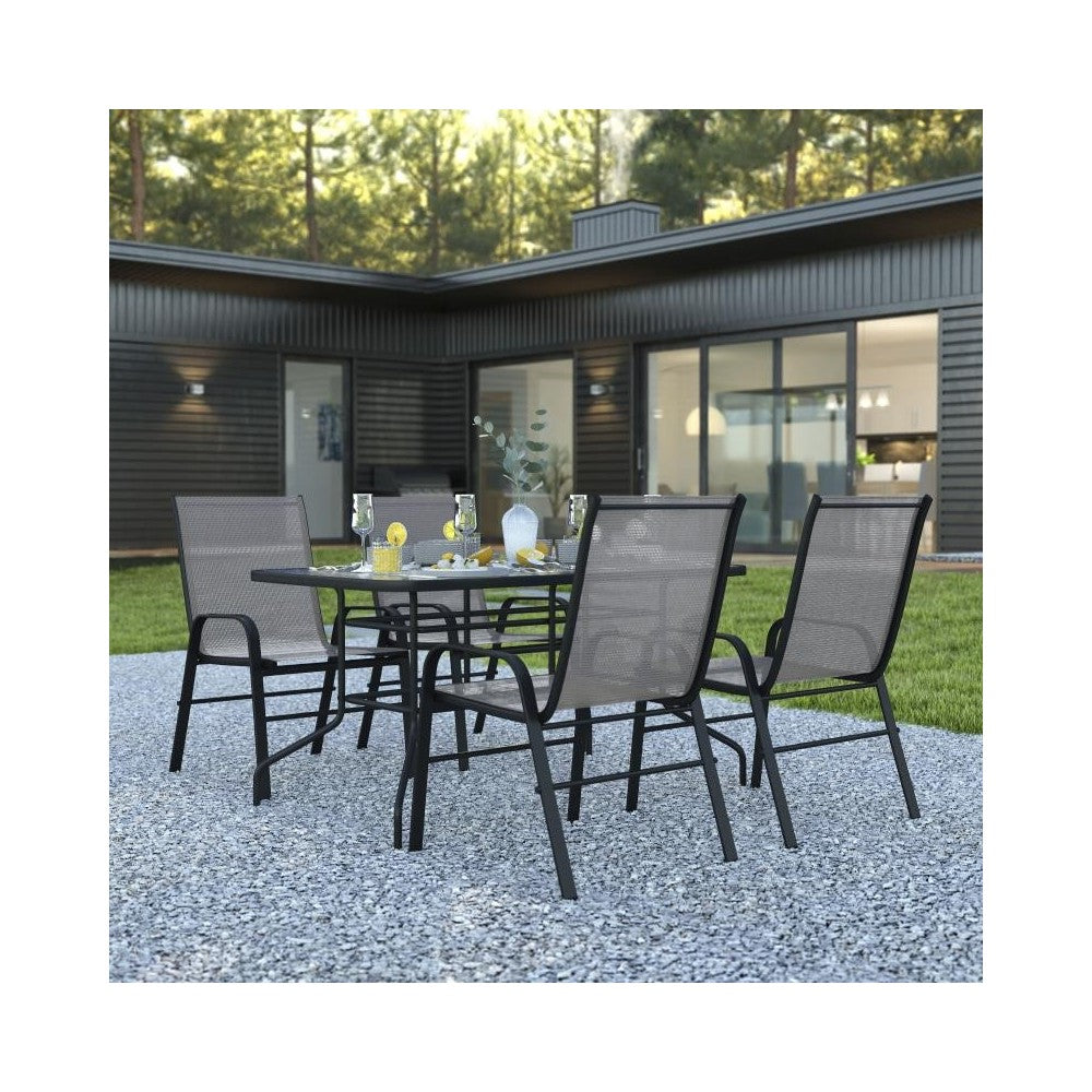 Flash Furniture Brazos 31.5x55 Gray Patio Table Set TLH-089REC-303CGY4-GG