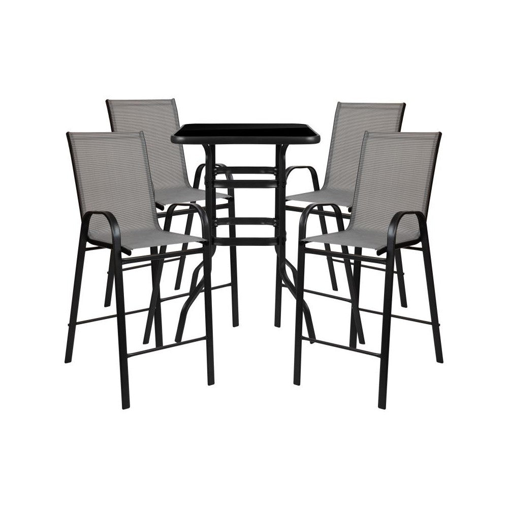 Flash Furniture Brazos 5PC Glass Bar Patio Table Set TLH-073H092H4-GR-GG