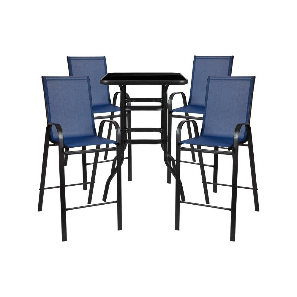Flash Furniture Brazos 5PC Glass Bar Patio Table Set TLH-073H092H4-NV-GG