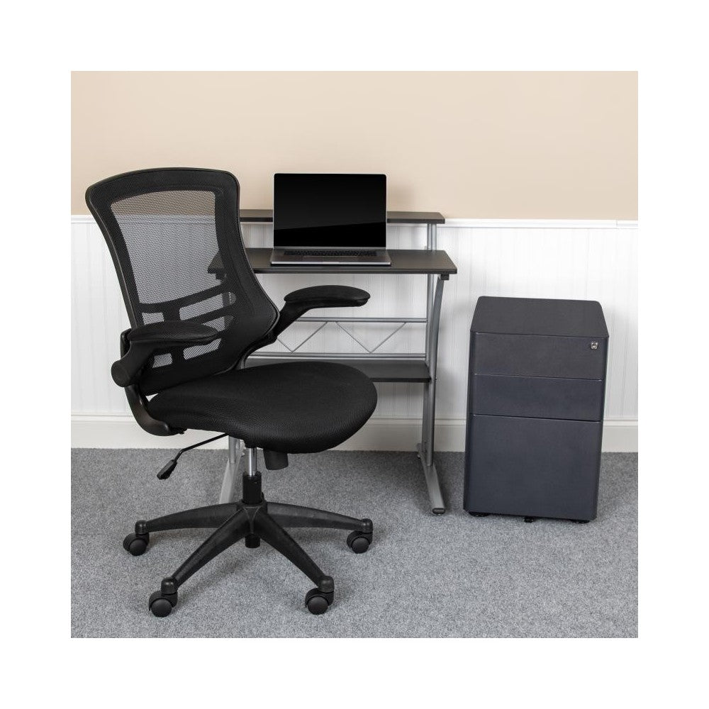 Flash Furniture Calder Black Desk, Chair, Cabinet Set BLN-CLIFCHPX5-BK-GG