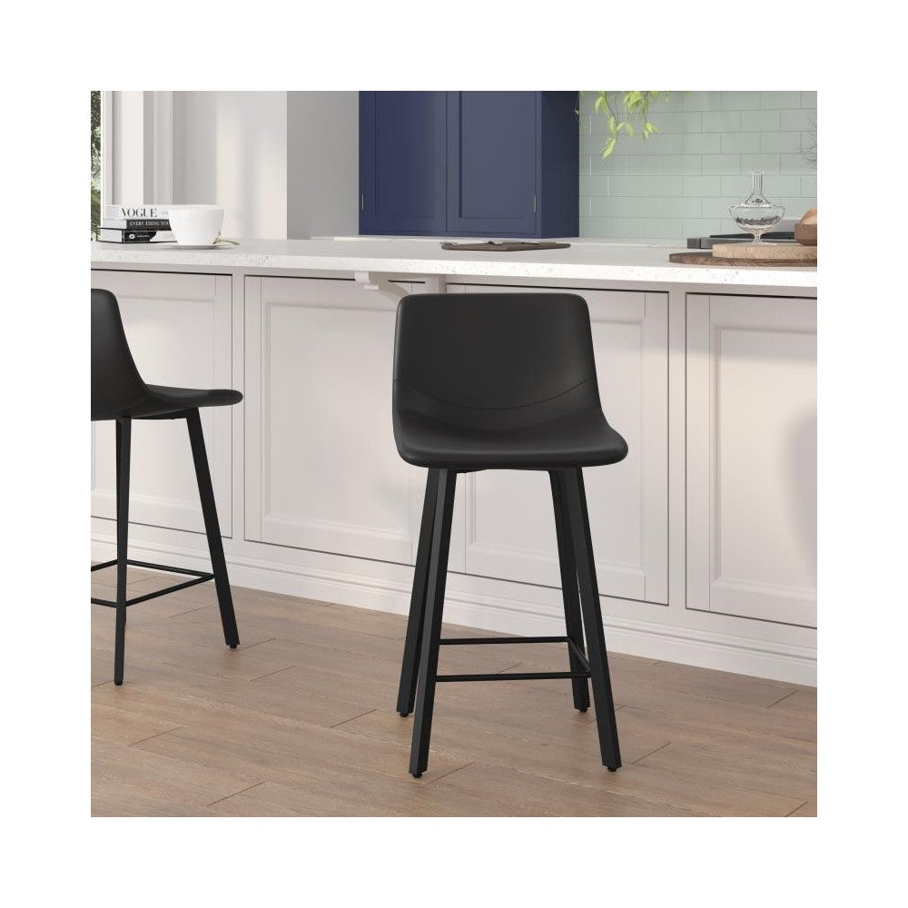Flash Furniture Caleb 2PK 24" Black Leather Stools CH-212069-24-BK-GG