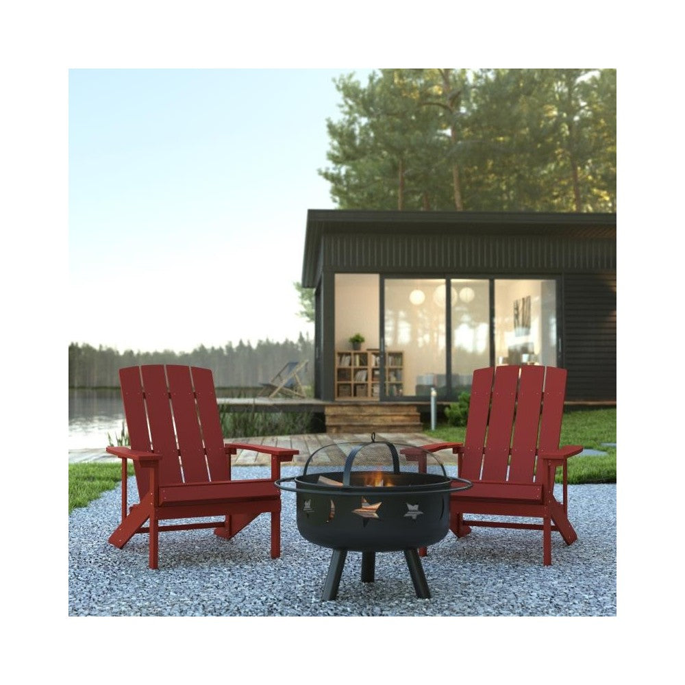 Flash Furniture Charlestown Adirondack Chair & Fire Pit JJ-C145012-32D-RED-GG