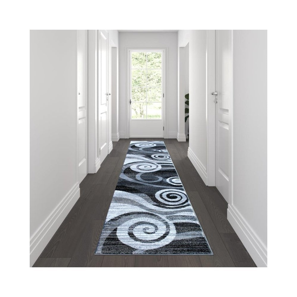 Flash Furniture Cirrus Collection 2x11 Gray Swirl Area Rug OKR-RG1103-211-GY-GG
