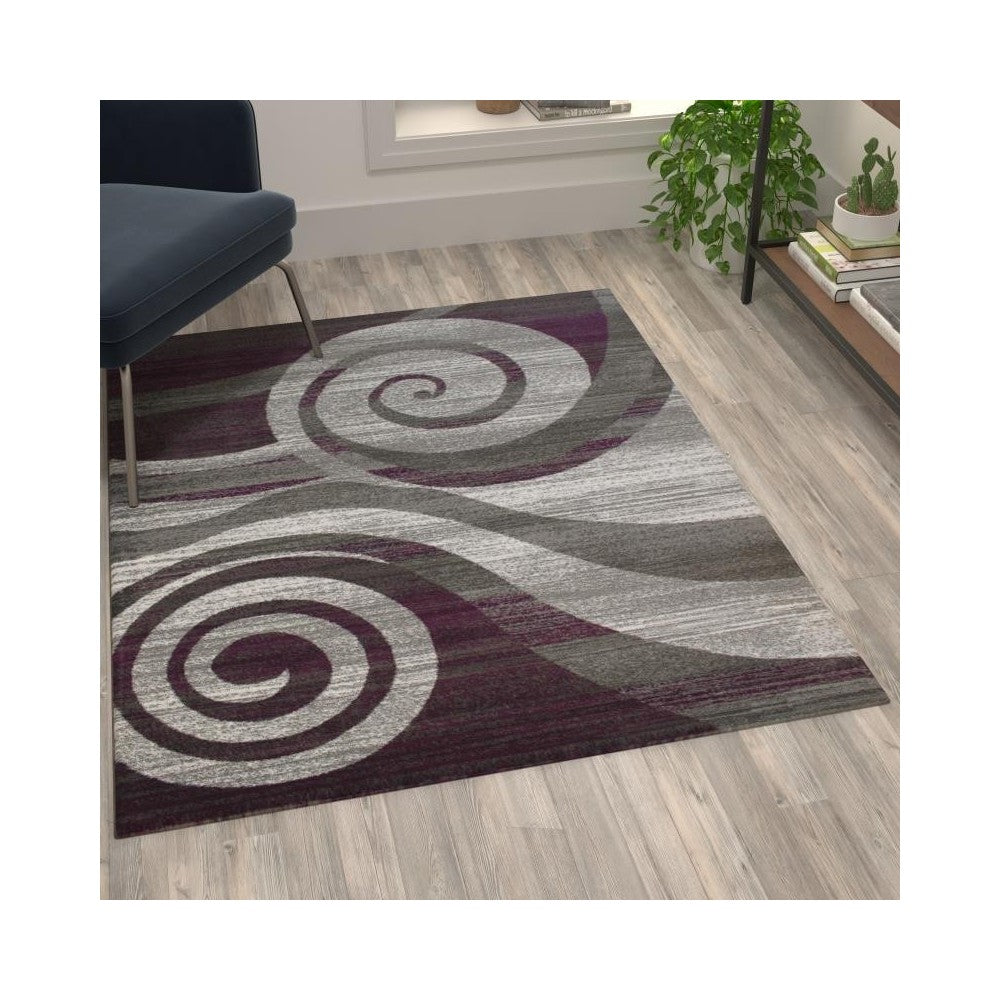 Flash Furniture Cirrus Collection 4x5 Purple Swirl Area Rug OKR-RG1103-45-PU-GG