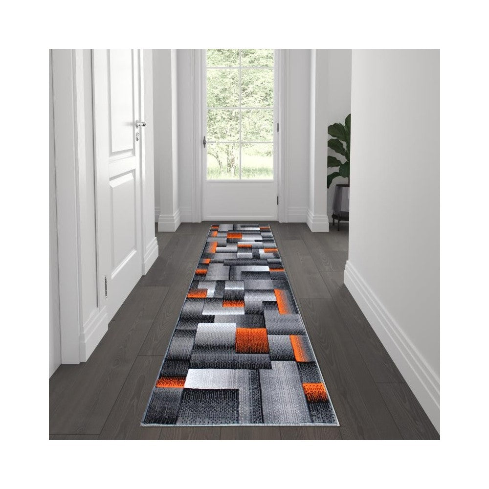 Flash Furniture Elio Collection 2x7 Orange Block Area Rug ACD-RGTRZ861-27-OR-GG
